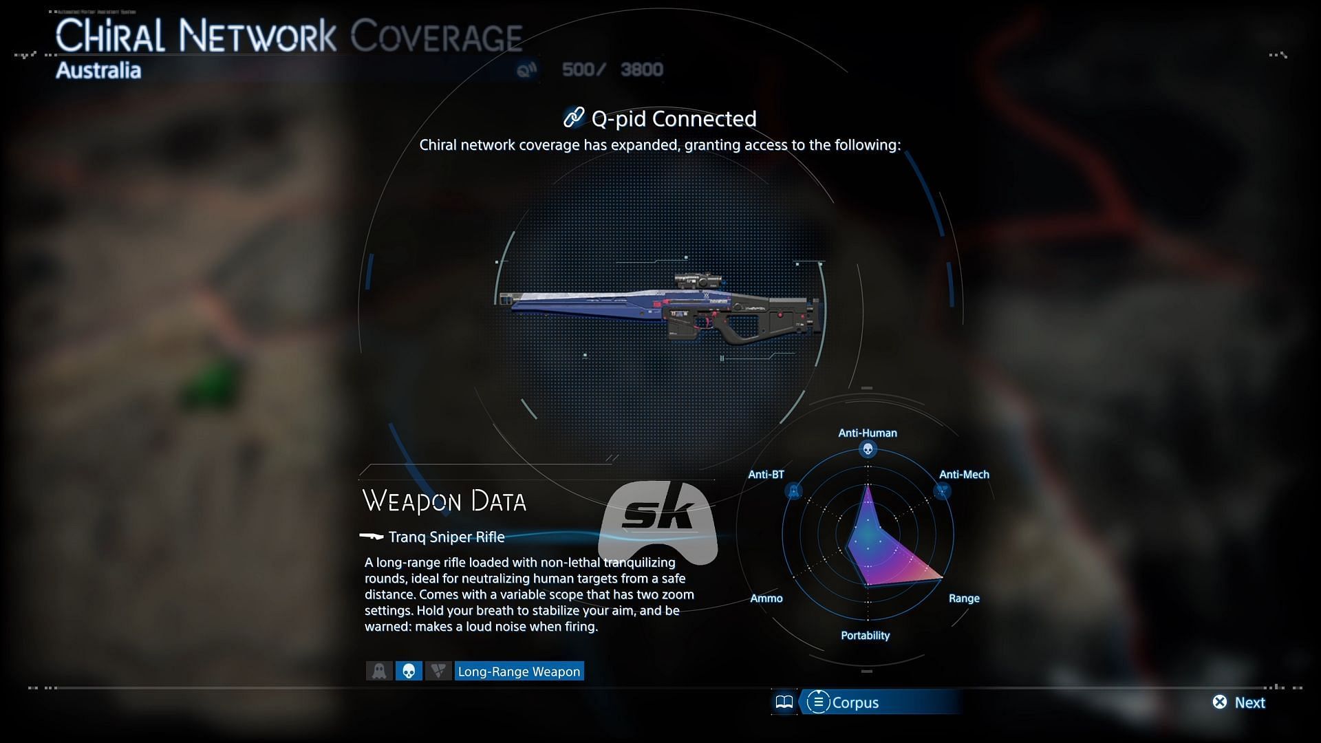 Tranq Sniper Rifle description (Image via Sportskeeda Gaming / Sony Interactive Entertainment)